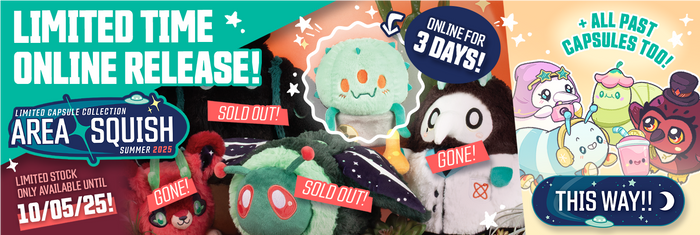limited time online release of area squish mutant cactus and all past capsule collections, available until 10/5/25.