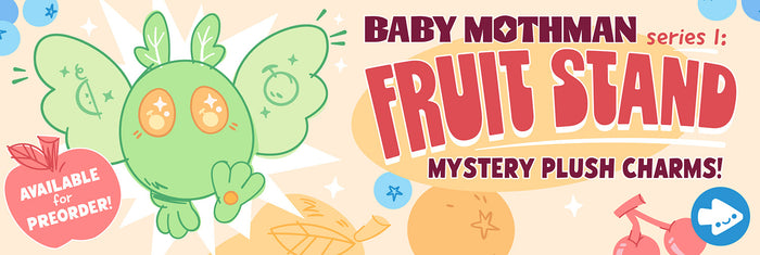 Mothman Blind Box series 1: fruit stand. Cute & collectible mystery plush keychains available for preorder!