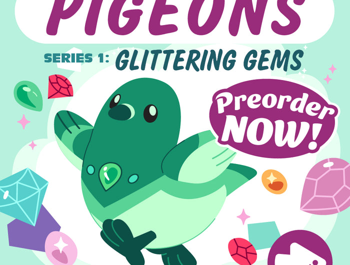 Preorder the Mystery Plush Keychains Pigeons, Series 1: Glittering Gems. 