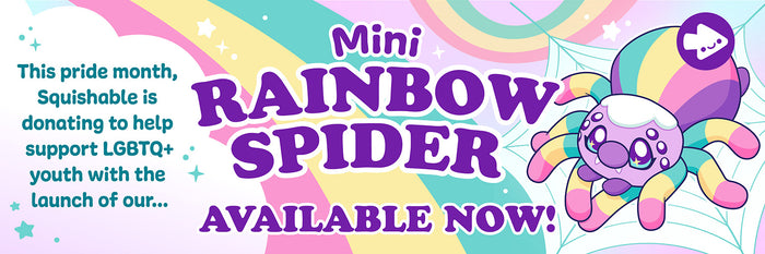 This Pride Month, Squishable is donating to help support LGBTQ+ youth with the launch of our mini Rainbow Spider! Available now.