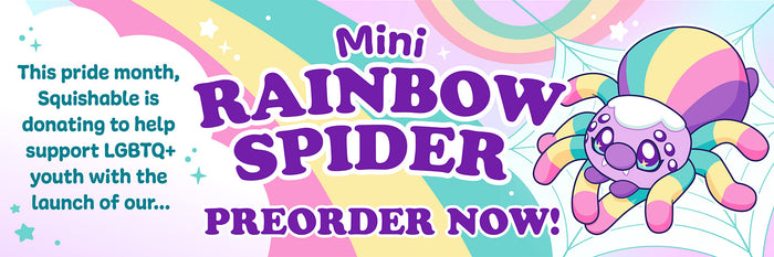 This Pride Month, Squishable is donating to help support LGBTQ+ youth with the launch of our mini Rainbow Spider! Preorder now.