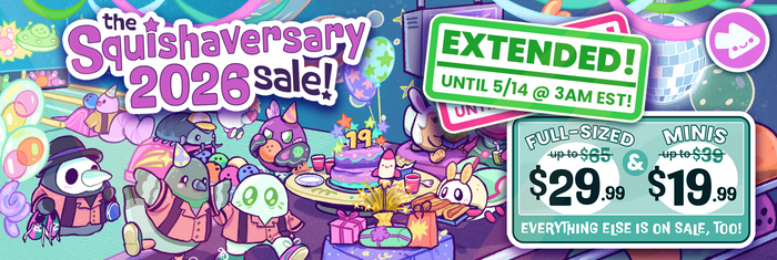 Squishaversary 2026 Sale is Extended! Full sizes $29.99, Minis $19.99, and more.