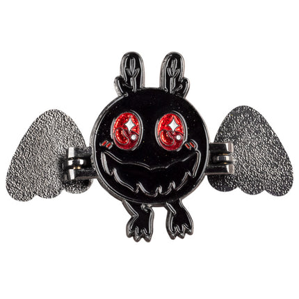 baby mothman enamel pin open