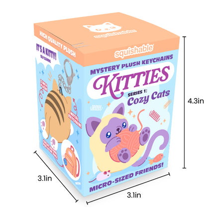 blind box kitties series 1 cozy cats box individual box measurements: 3.1 inch wide, 3.1 inch deep, 4.3 inch tall