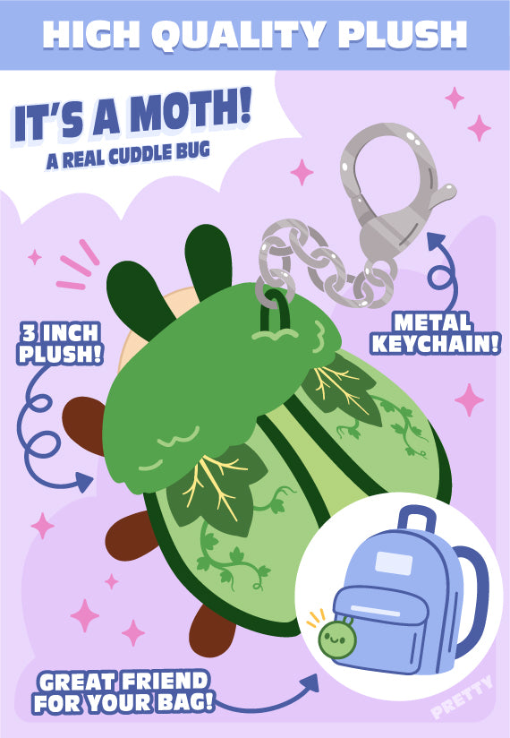 moths s2 micro blind box descriptions: high quality plush, 3 inch tall metal keychain, great friend for your bag.