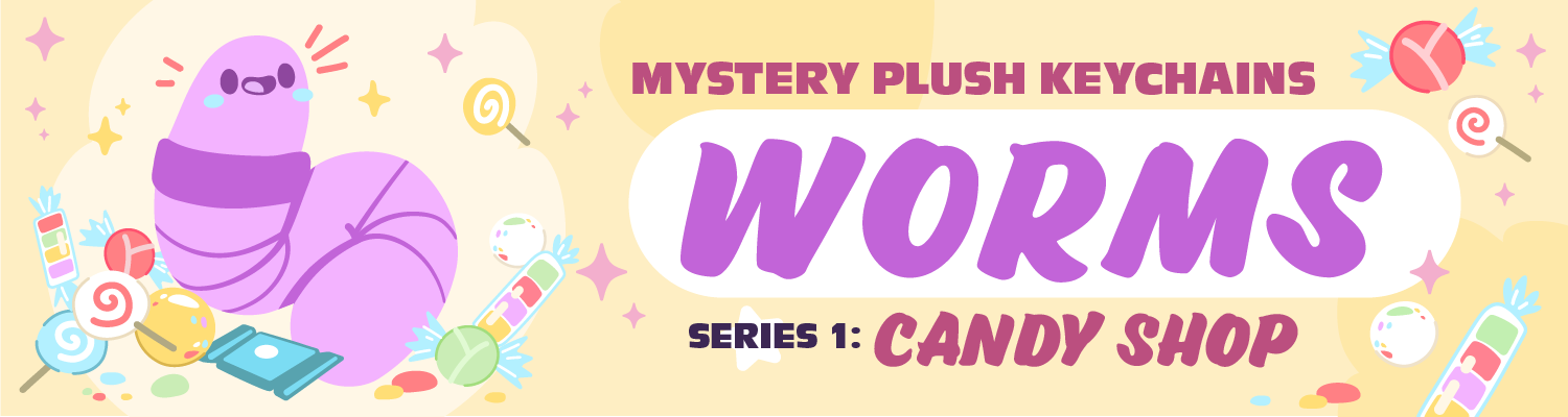 mystery plush keychains: worms blind box series 1 candy shop.
