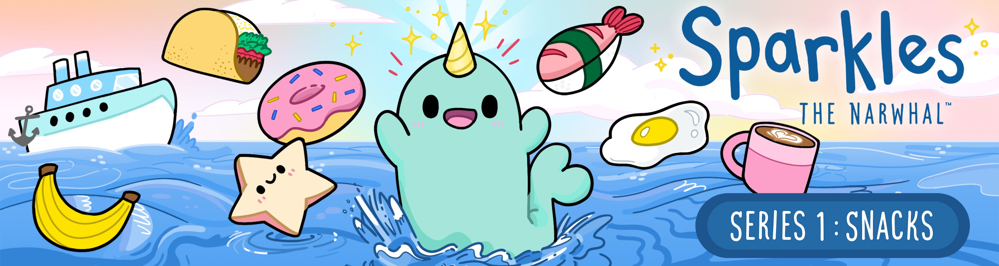 sparkles the narwhal blind box series 1 snacks illustration