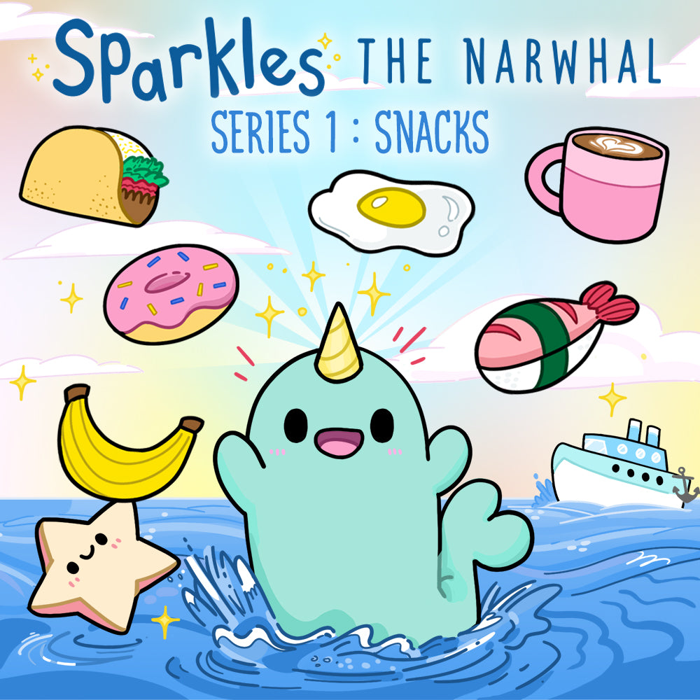 sparkles the narwhal blind box series 1 snacks illustration