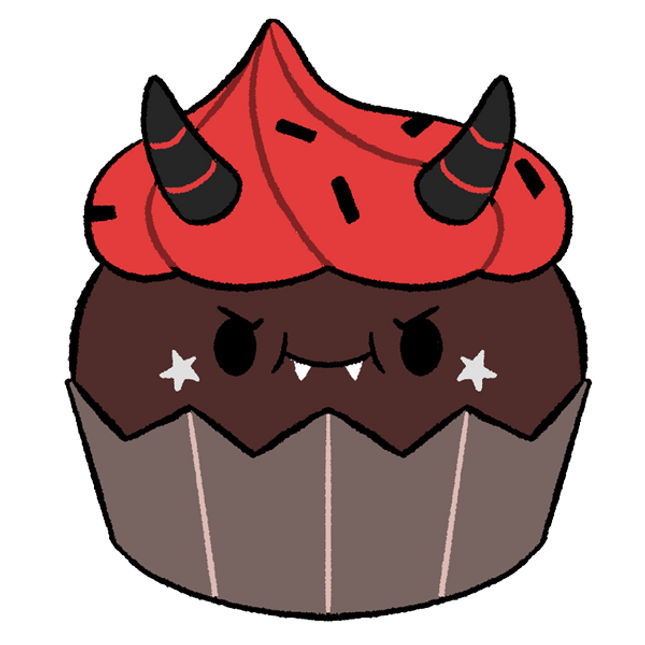devils food cupcake design graphic