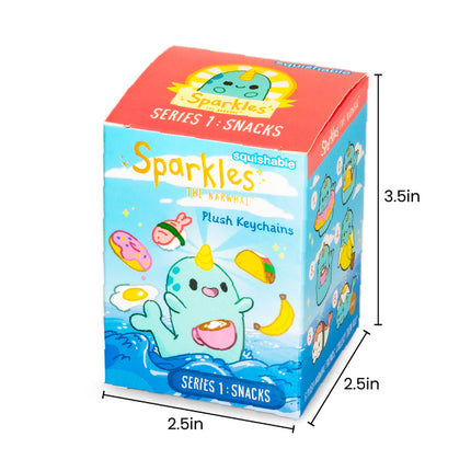 sparkles the narwhal blind box series 1 snacks individual box measurements: 2.5 inch wide, 2.5 inch deep, 3.5 inch tall