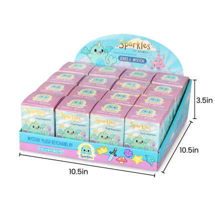 sparkles the narwhal blind box series 2 mystical box carton measurements: 10.5inch wide, 10.5inch deep, 3.5 inch tall
