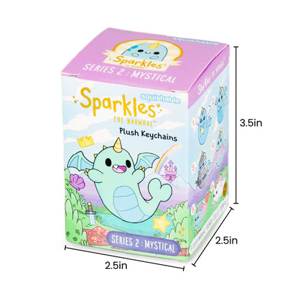 sparkles the narwhal blind box series 2 mystical individual box measurements: 2.5 inch wide, 2.5 inch deep, 3.5 inch tall