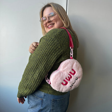 Squishable Fuzzy Candy Heart UWU Crossbody Bag